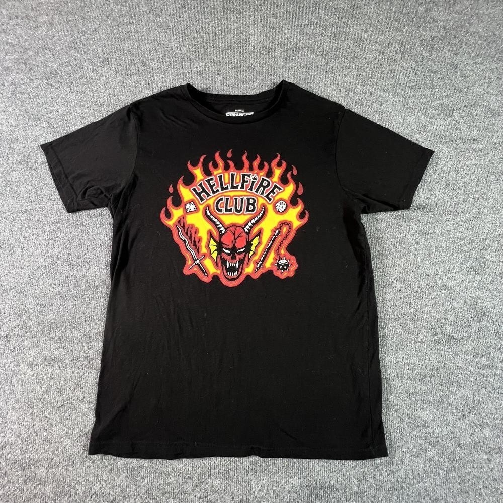 Netflix Stranger Things Hellfire Club Graphic T-Shirt Mens M Black Cotton Casual